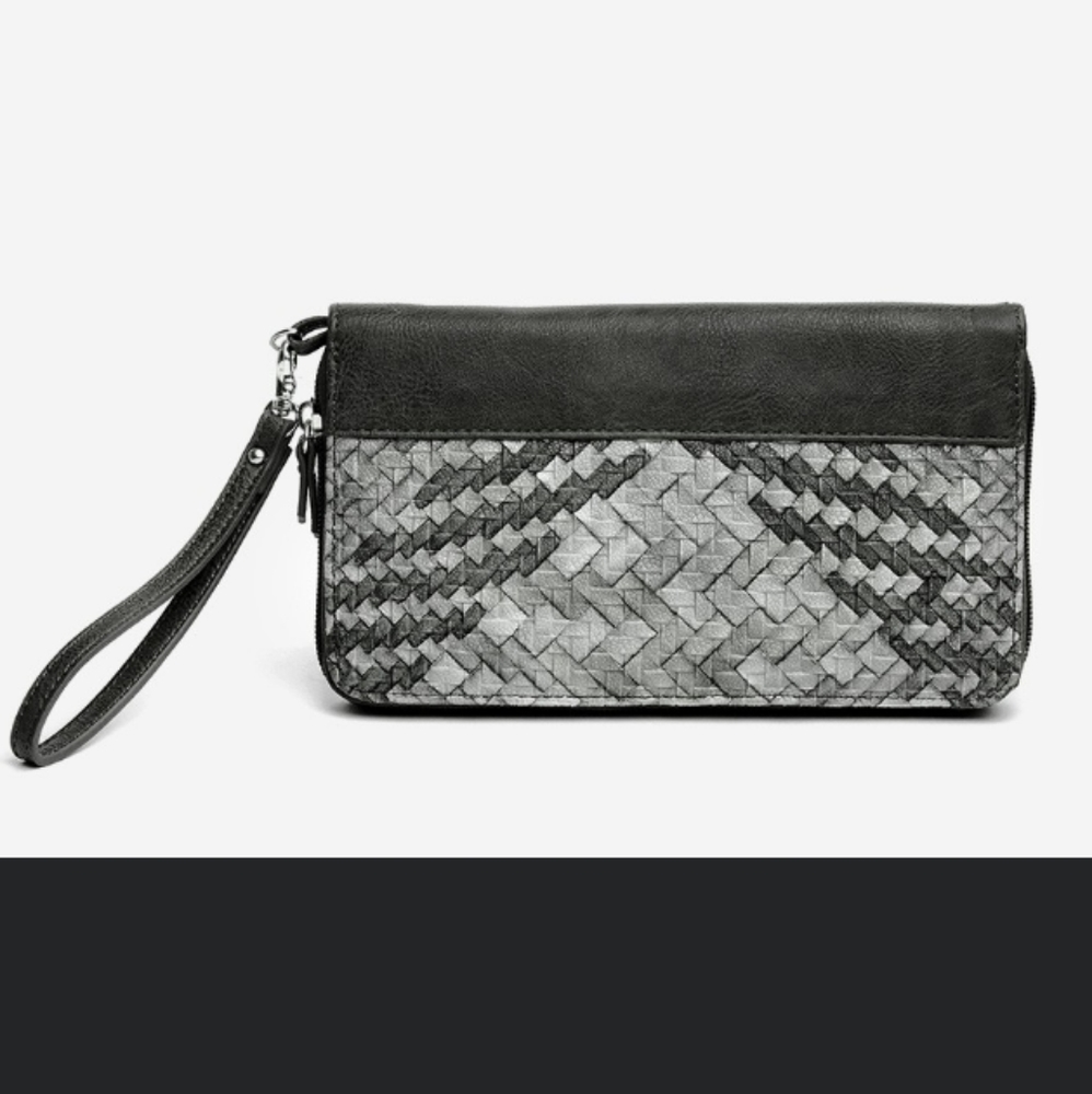 Over sized wallet vegan black/grey leather NWT